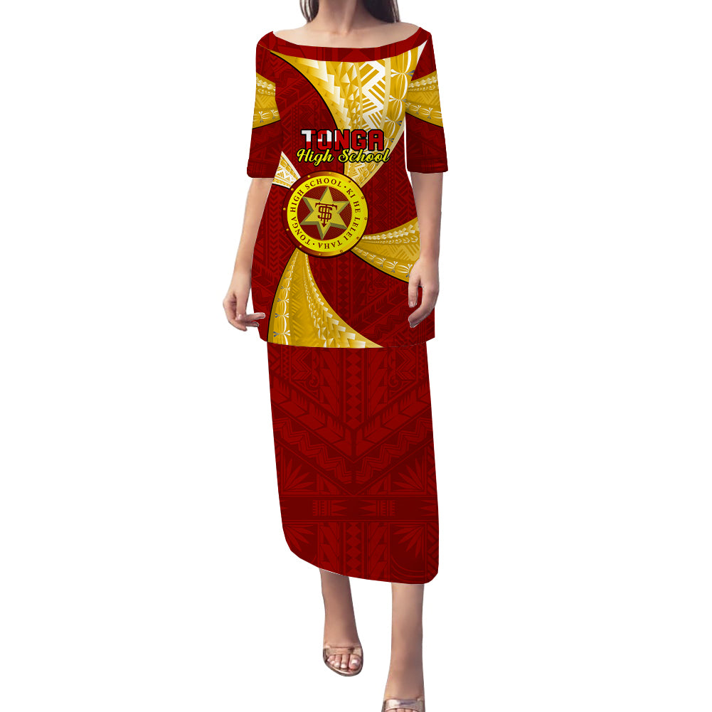 Personalised Tonga High School Puletasi Dress Class Of Year Tongan Ngatu Pattern LT14 Long Dress Red - Polynesian Pride