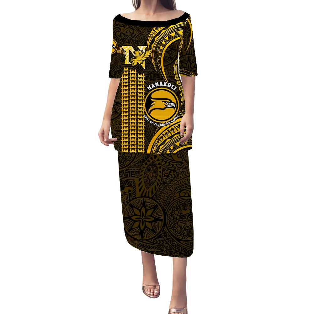 Hawaii Nanakuli High And Intermediate School Puletasi Dress Polynesian Kakau Pattern LT14 Long Dress Gold - Polynesian Pride