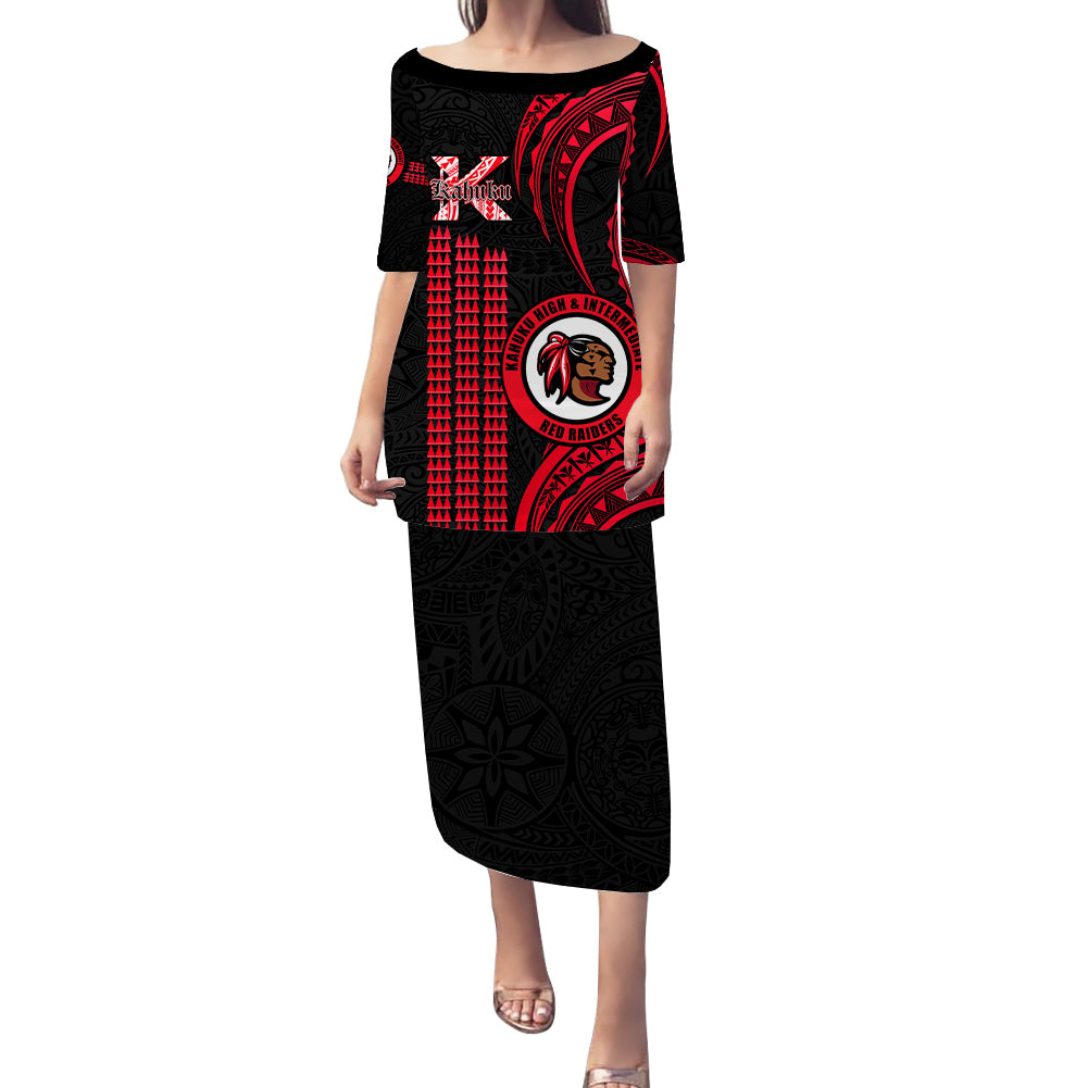 Hawaii Kahuku High And Intermediate School Puletasi Dress Polynesian Kakau Pattern LT14 Long Dress Red - Polynesian Pride