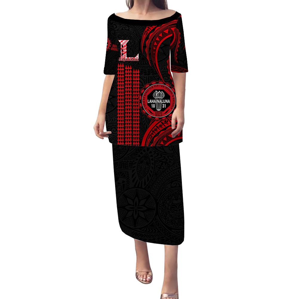 Hawaii Lahainaluna High School Puletasi Dress Polynesian Kakau Pattern LT14 Long Dress Red - Polynesian Pride