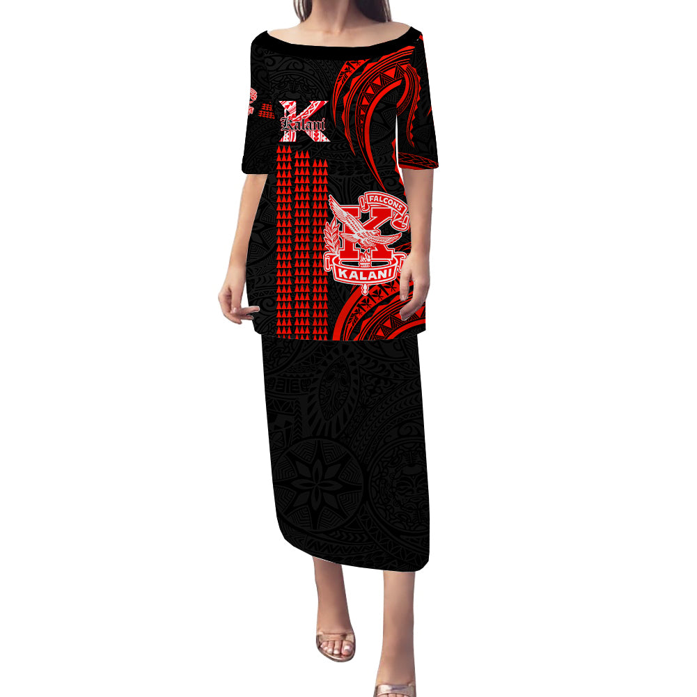 Personalised Hawaii Kalani High School Puletasi Dress Polynesian Kakau Pattern LT14 Long Dress Red - Polynesian Pride