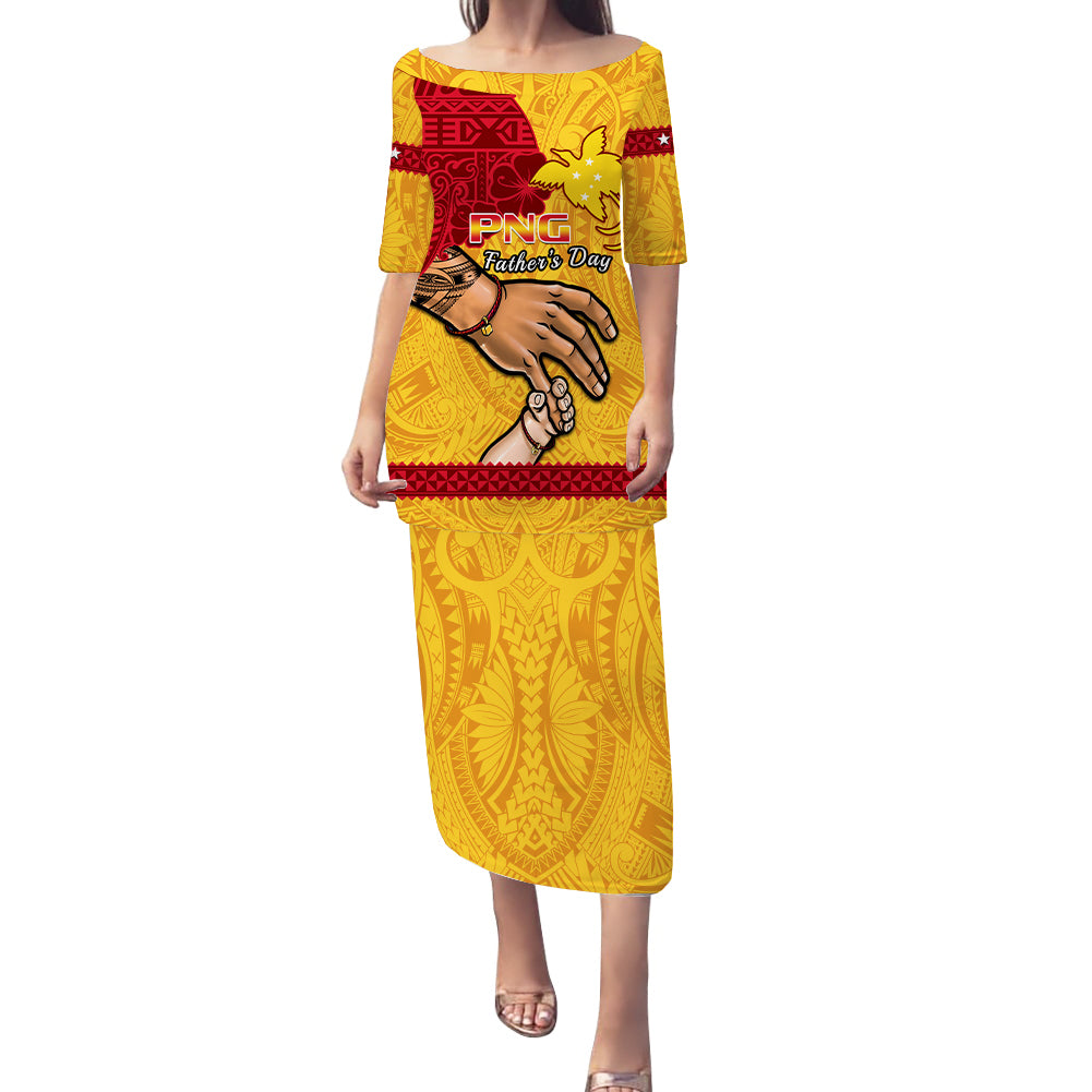 Personalised Father Day Papua New Guinea Puletasi Dress PNG I Love You Dad Yellow Version LT14 Long Dress Yellow - Polynesian Pride