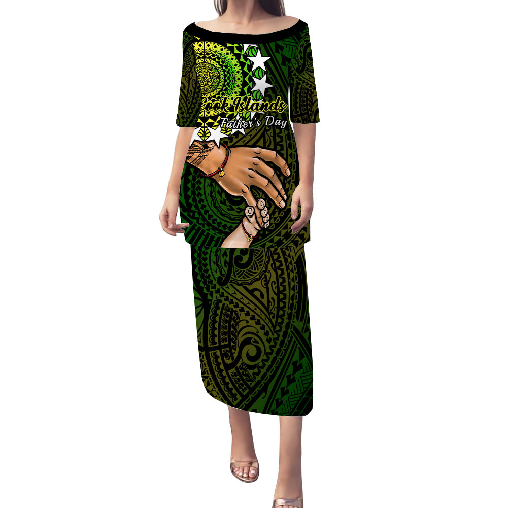 Personalised Father Day Cook Islands Puletasi Dress I Love You Dad Kuki Airani Turtle Pattern LT14 Long Dress Green - Polynesian Pride