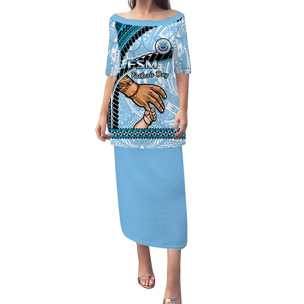 Personalised Pride Father Day FSM Puletasi Dress Federated States of Micronesia I Love You Dad LT14 Long Dress Blue - Polynesian Pride