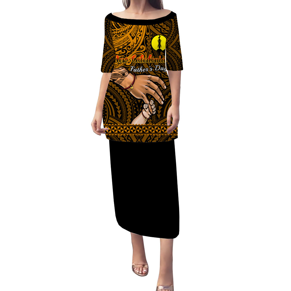 Personalised Father Day New Caledonia Puletasi Dress I Love You Dad LT14 Long Dress Gold - Polynesian Pride