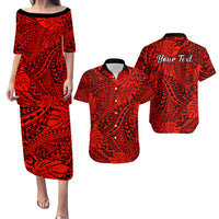 Personalised Hawaii Matching Couple Outfits For Vacation Puletasi Dress and Hawaiian Shirt Red Polynesian Tribal Art LT14 Red - Polynesian Pride