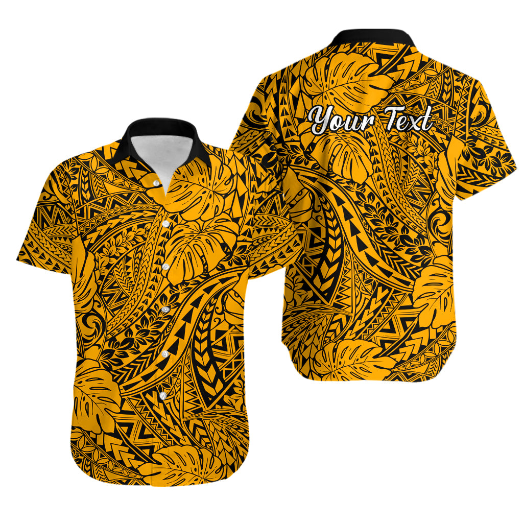 Personalised Hawaii Matching Couple Outfits For Vacation Puletasi Dress and Hawaiian Shirt Gold Polynesian Tribal Art LT14 - Polynesian Pride