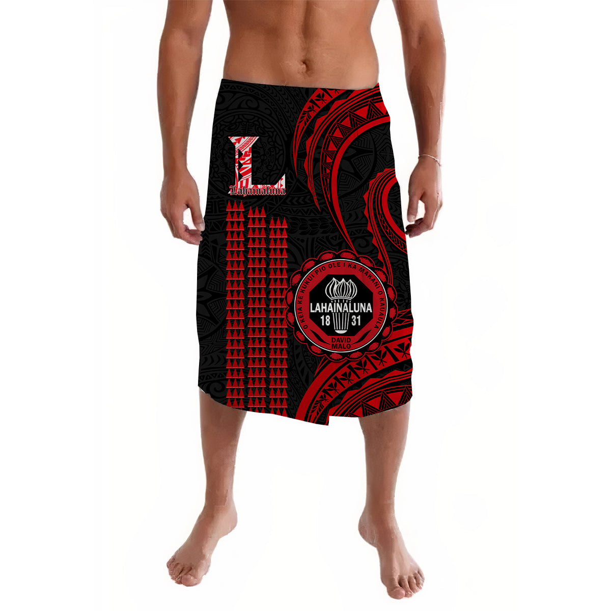 Hawaii Lahainaluna High School Lavalava Polynesian Kakau Pattern LT14 Red - Polynesian Pride