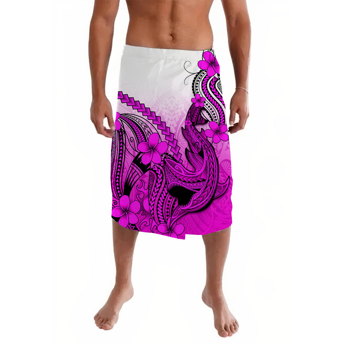 Hawaii Lavalava Polynesian Shark Tattoo With Plumeria Pink Gradient LT14 Pink - Polynesian Pride