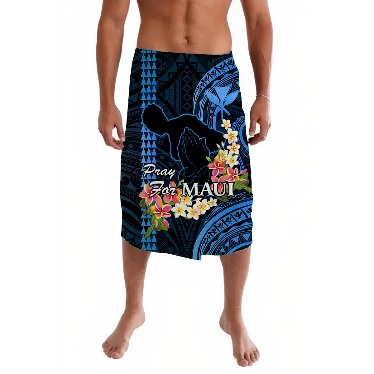 Hawaii Lavalava Pray For Maui Hawaiian Plumeria Be Strong Blue Verison LT14 Blue - Polynesian Pride