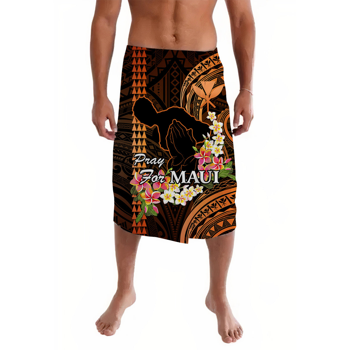 Hawaii Lavalava Pray For Maui Hawaiian Plumeria Be Strong Gold Verison LT14 Gold - Polynesian Pride