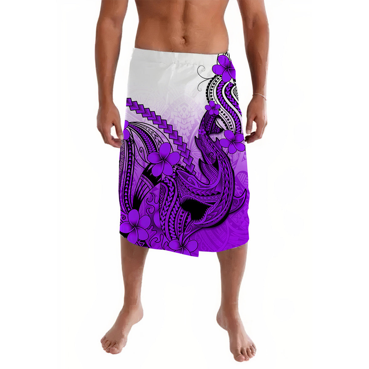 Hawaii Lavalava Polynesian Shark Tattoo With Plumeria Purple Gradient LT14 Purple - Polynesian Pride