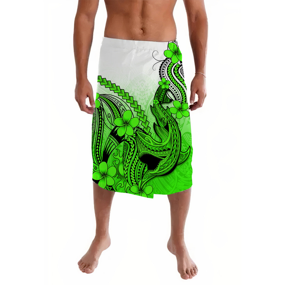 Hawaii Lavalava Polynesian Shark Tattoo With Plumeria Green Gradient LT14 Green - Polynesian Pride