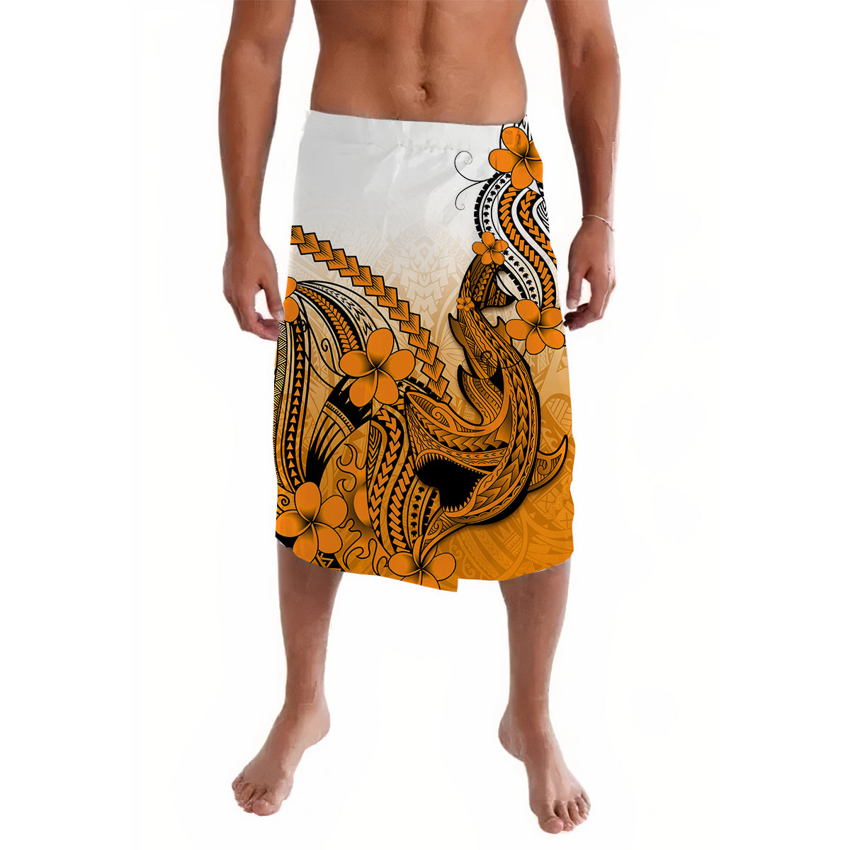 Hawaii Lavalava Polynesian Shark Tattoo With Plumeria Orange Gradient LT14 Orange - Polynesian Pride