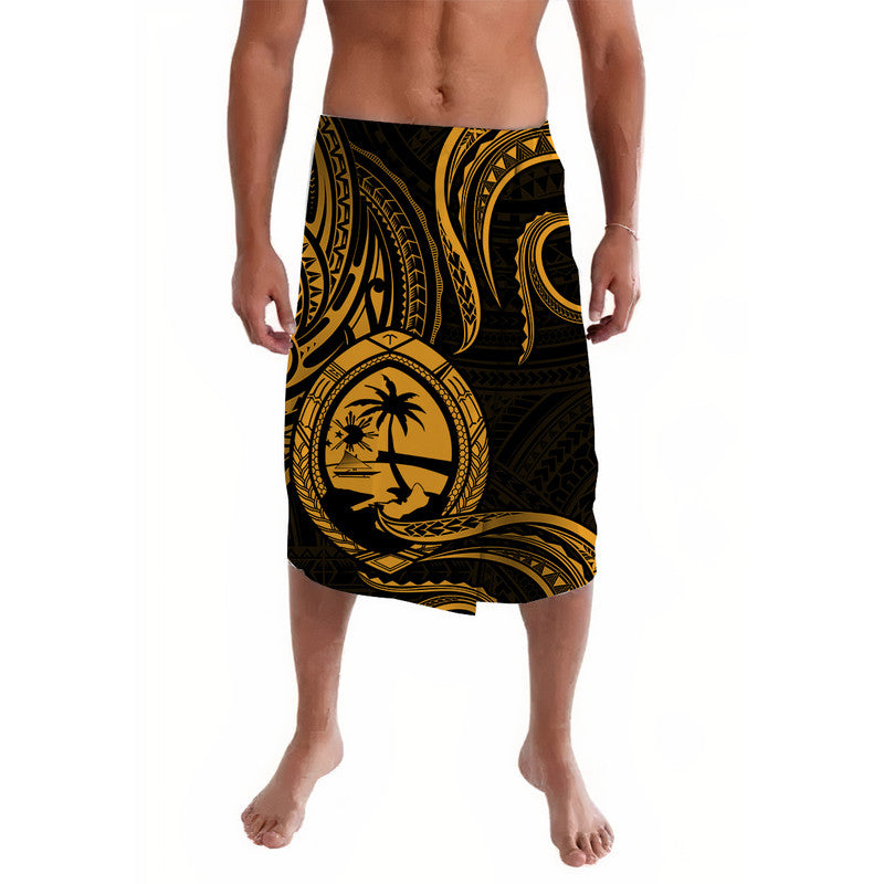 Polynesian Pride Guam With Polynesian Tribal Tattoo and Coat of Arms Lavalava Gold Version LT9 Gold - Polynesian Pride