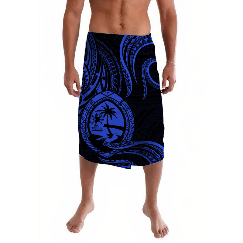 Polynesian Pride Guam With Polynesian Tribal Tattoo and Coat of Arms Lavalava Blue Version LT9 Blue - Polynesian Pride