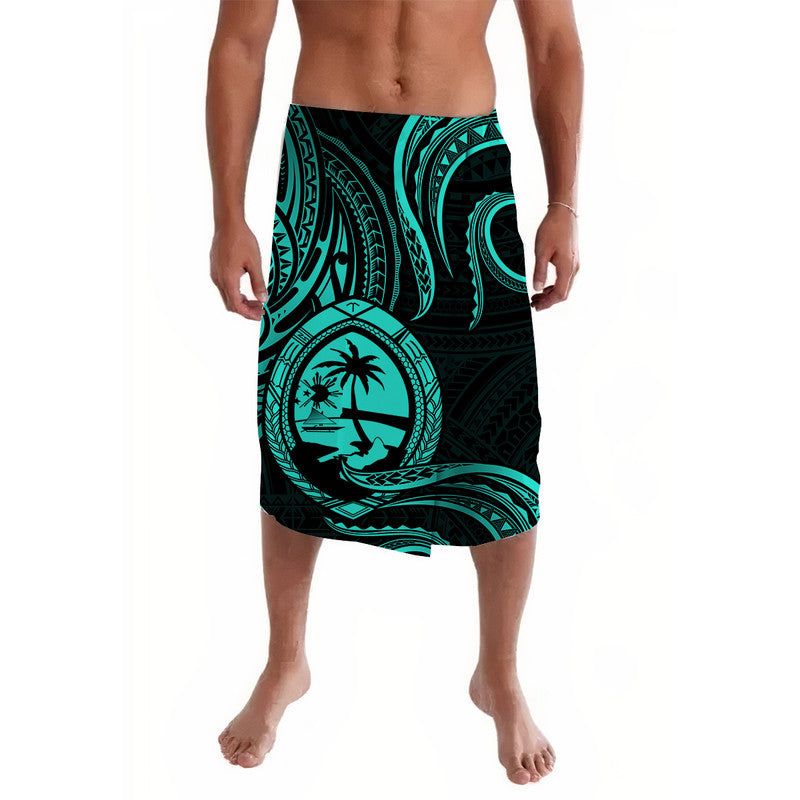 Polynesian Pride Guam With Polynesian Tribal Tattoo and Coat of Arms Lavalava Turquoise Version LT9 turquoise - Polynesian Pride