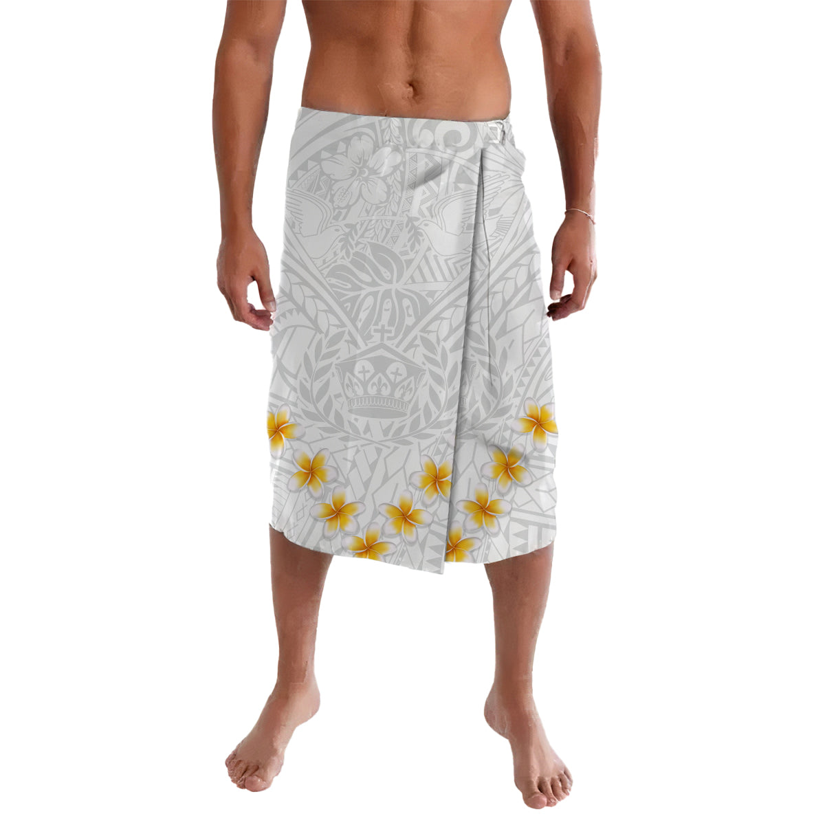 Tonga White Sunday Lavalava Polynesian Flowers LT9