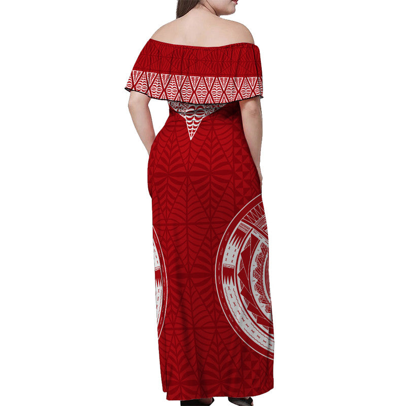 Personalised Tonga Independence Day Off Shoulder Long Dress Kupesi Pattern Mix Style LT7 - Polynesian Pride