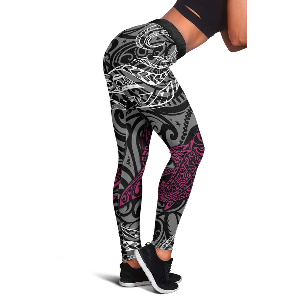 Polynesia Sharks Curve Pattern Leggings - Tribal Ocean Design LT05 Black - Polynesian Pride