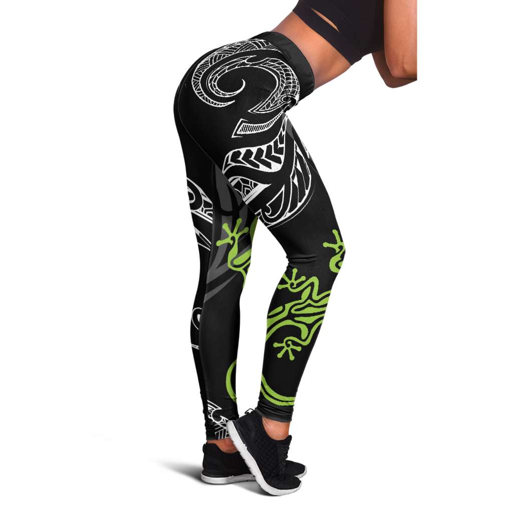 Polynesia Lizards Tattoo Leggings - Tribal Gecko Pattern LT05 Black - Polynesian Pride