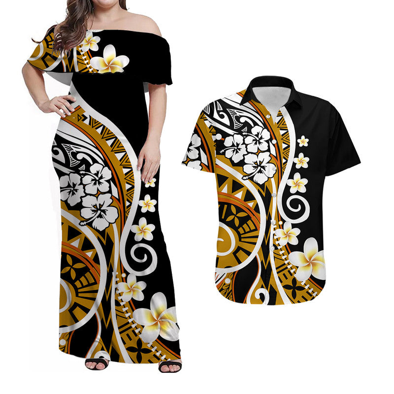 Plumeria Polynesian Matching Dress and Hawaiian Shirt Trending Gold LT6 Gold - Polynesian Pride