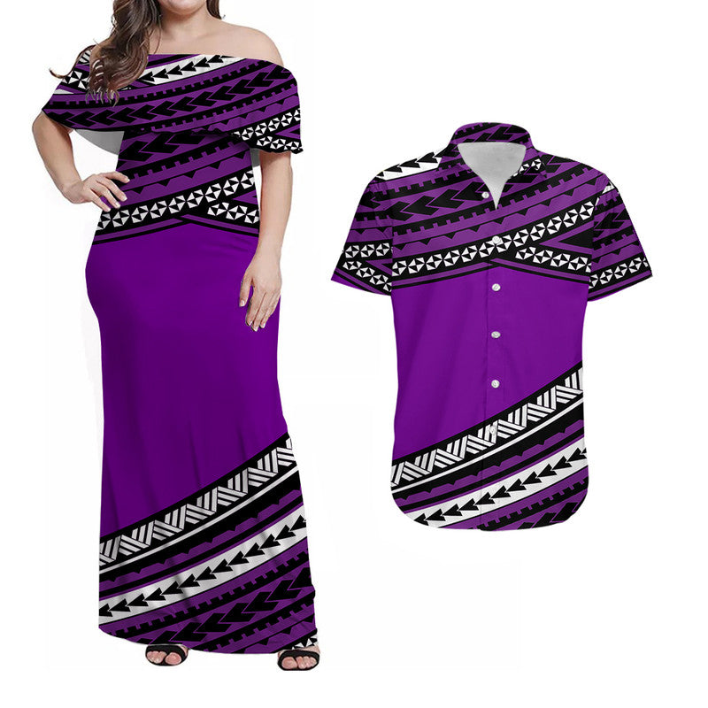 Polynesian Matching Dress and Hawaiian Shirt Simple Purple No.2 LT6 Purple - Polynesian Pride