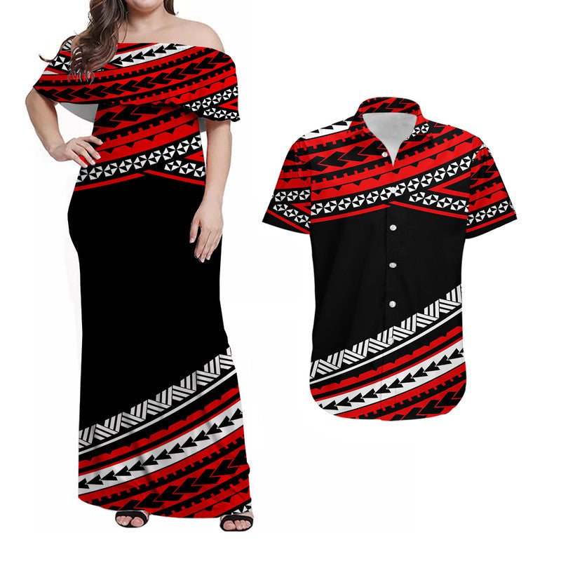 Polynesian Matching Dress and Hawaiian Shirt Simple Red LT6 Red - Polynesian Pride