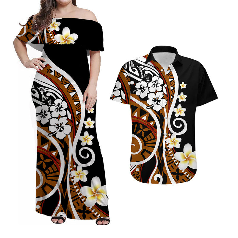 Plumeria Polynesian Matching Dress and Hawaiian Shirt Trending Brown LT6 brown - Polynesian Pride