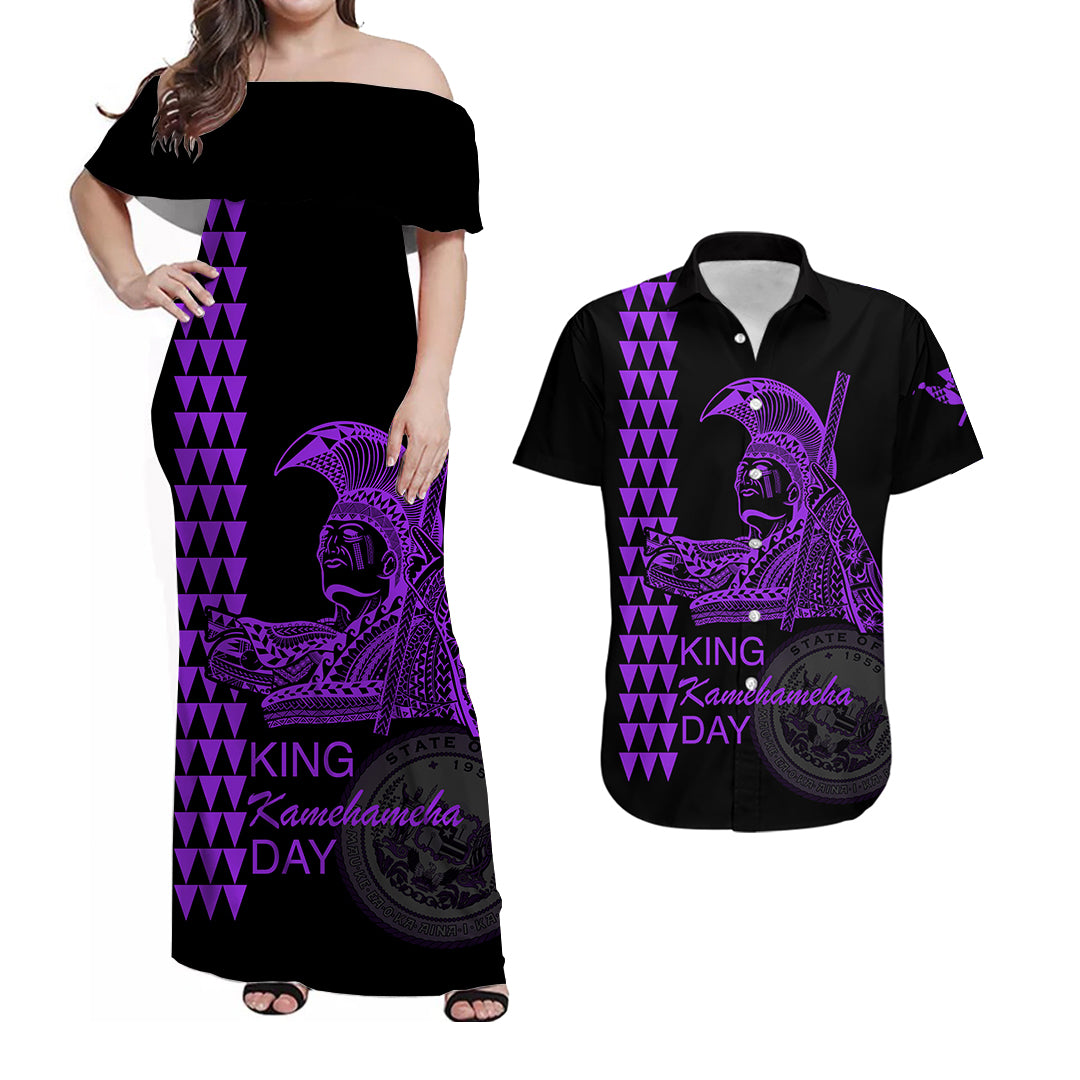 Hawaii Matching Dress and Hawaiian Shirt King Kamehameha Day Purple LT6 Purple - Polynesian Pride