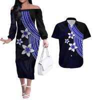Polynesian Couples Matching Outfits Combo Long Sleeve Dress With Plumeria Flower Blue LT6 Blue - Polynesian Pride
