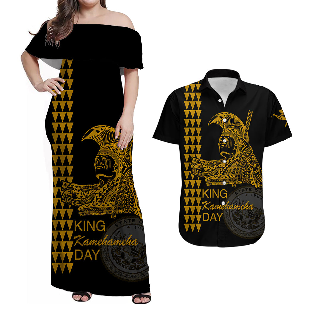 Hawaii Matching Dress and Hawaiian Shirt King Kamehameha Day Gold LT6 Gold - Polynesian Pride