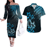 Hawaii Summer Couples Matching Outfits Combo Long Sleeve Dress Mix Polynesian Black-Blue LT6 Blue - Polynesian Pride
