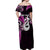 Personalised New Zealand Off Shoulder Maxi Dress Aotearoa Silver Fern With Manaia Maori Unique Pink LT14 - Polynesian Pride