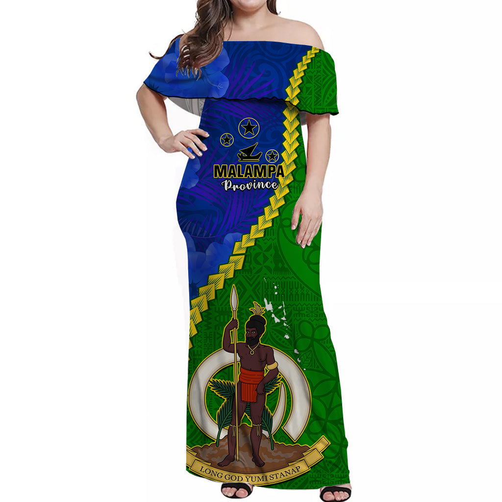 Vanuatu Malampa Province Off Shoulder Long Dress Turtle Sand Drawing Unique Tapa LT14 Women Green - Polynesian Pride