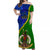 Vanuatu Malampa Province Off Shoulder Long Dress Turtle Sand Drawing Unique Tapa LT14 Women Green - Polynesian Pride