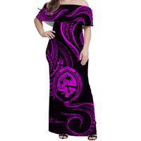 Polynesian Pride Guam With Polynesian Tribal Tattoo and Coat of Arms Off Shoulder Long Dress Purple Version LT9 - Polynesian Pride