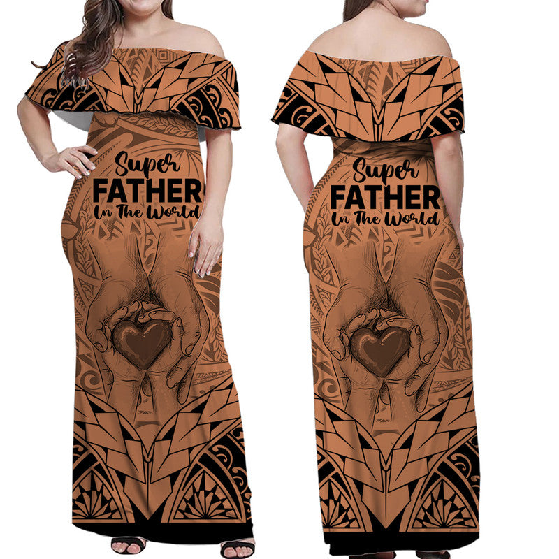 Polynesian Father's Day Gift For Dad Off Shoulder Long Dress Super Father In The World - Nude Polynesian Pattern LT9 Women Nude - Polynesian Pride