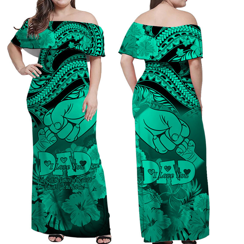Matching Hawaiian Outfits For Couples Polyneisian Happy Father Day Dress and Hawaiian Shirt I Love You Dad Tribal Green LT9 - Polynesian Pride