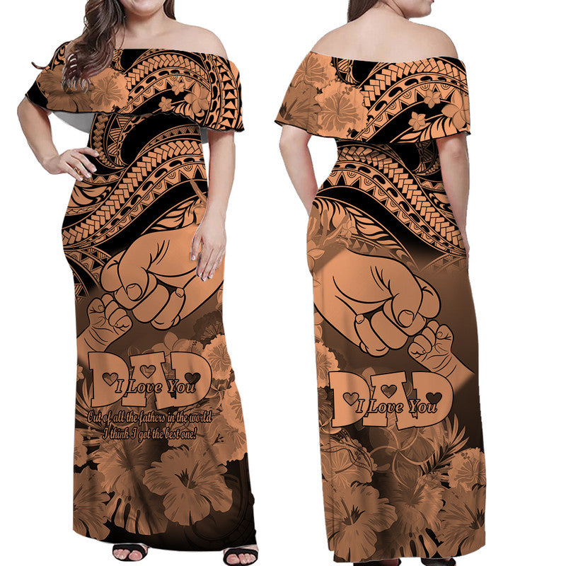 Polyneisian Pride Happy Father Day Off Shoulder Long Dress I Love You Dad - Polynesian Tribal Nude LT9 Women Nude - Polynesian Pride