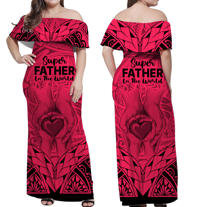 Polynesian Father's Day Gift For Dad Off Shoulder Long Dress Super Father In The World - Pink Polynesian Pattern LT9 Women Pink - Polynesian Pride