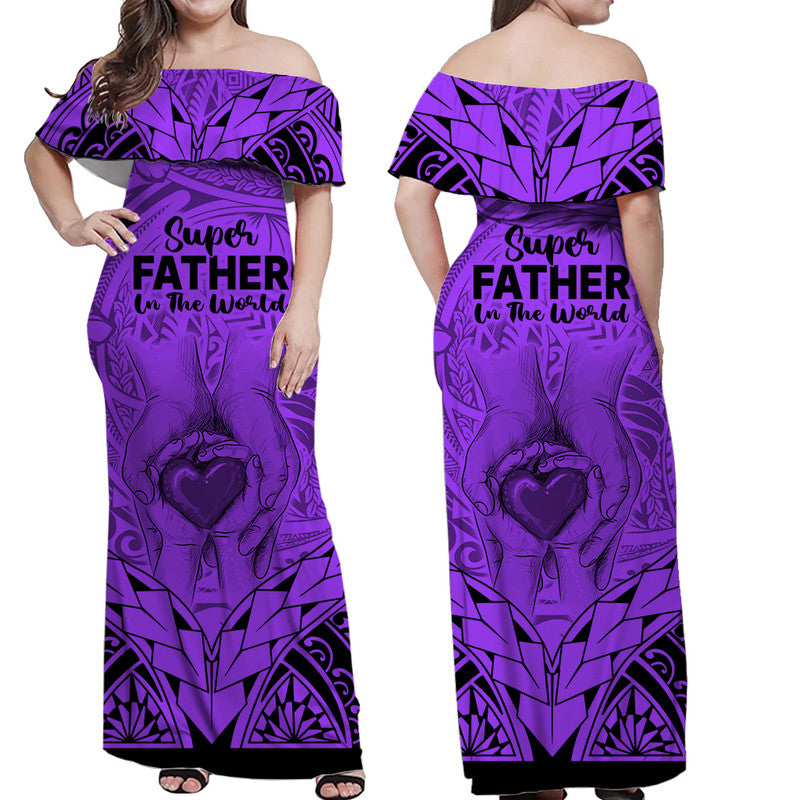 Polynesian Father's Day Gift For Dad Off Shoulder Long Dress Super Father In The World - Purple Polynesian Pattern LT9 Women Purple - Polynesian Pride