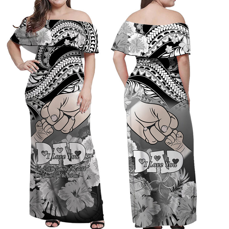 Polyneisian Pride Happy Father Day Off Shoulder Long Dress I Love You Dad - Polynesian Tribal Black LT9 Women Black - Polynesian Pride