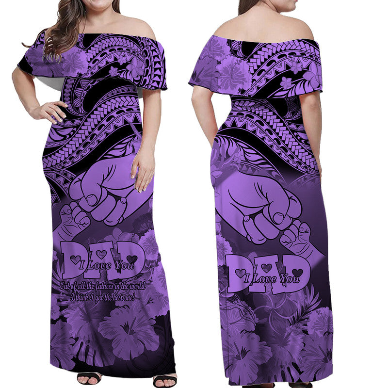 Polyneisian Pride Happy Father Day Off Shoulder Long Dress I Love You Dad - Polynesian Tribal Purple LT9 Women Purple - Polynesian Pride