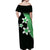 Polynesian Off Shoulder Long Dress With Plumeria Flower Green LT6 - Polynesian Pride