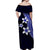 Polynesian Off Shoulder Long Dress With Plumeria Flower Blue LT6 - Polynesian Pride