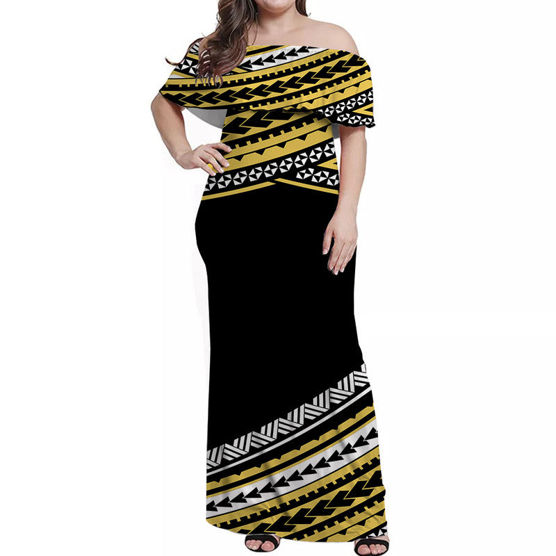 Polynesian Off Shoulders Long Dress Simple Gold No.2 LT6 Women Gold - Polynesian Pride