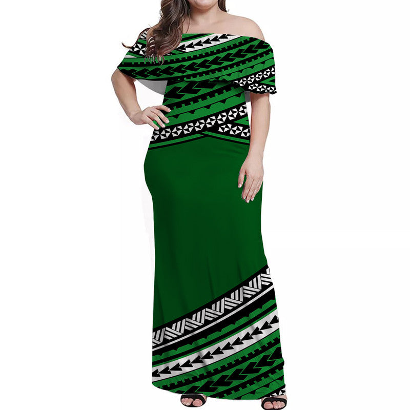 Polynesian Off Shoulders Long Dress Simple Green LT6 Women Green - Polynesian Pride