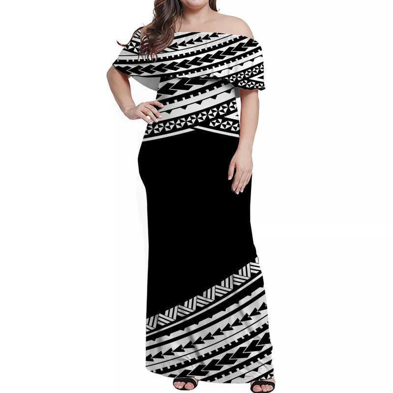 Polynesian Off Shoulders Long Dress Simple Black LT6 Women Black - Polynesian Pride