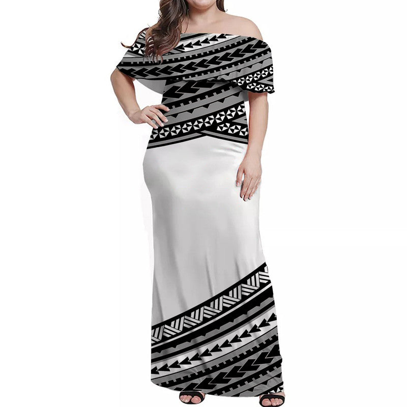 Polynesian Off Shoulders Long Dress Simple White LT6 Women White - Polynesian Pride